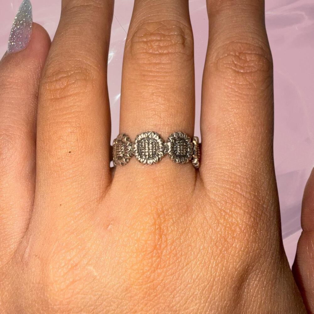 Vintage Cottage core 925 Sterling Silver sunflower crown ring Size 8